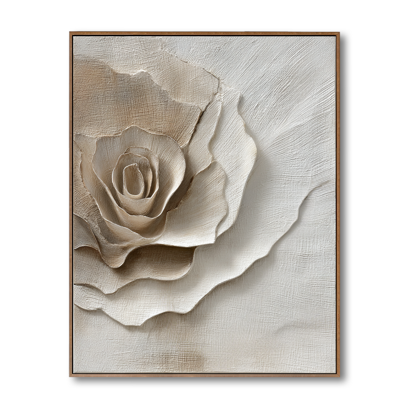 Ivory Bloom – Textured Rose Wall Art, Hand-Painted Neutral Floral Canvas for Modern Home Decor