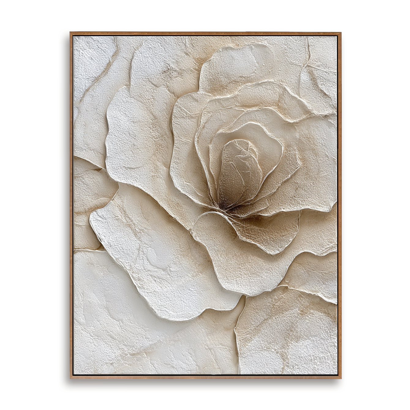 Soft Ivory – Textured Rose Wall Art, Hand-Painted Neutral Floral Canvas for Modern Home Decor
