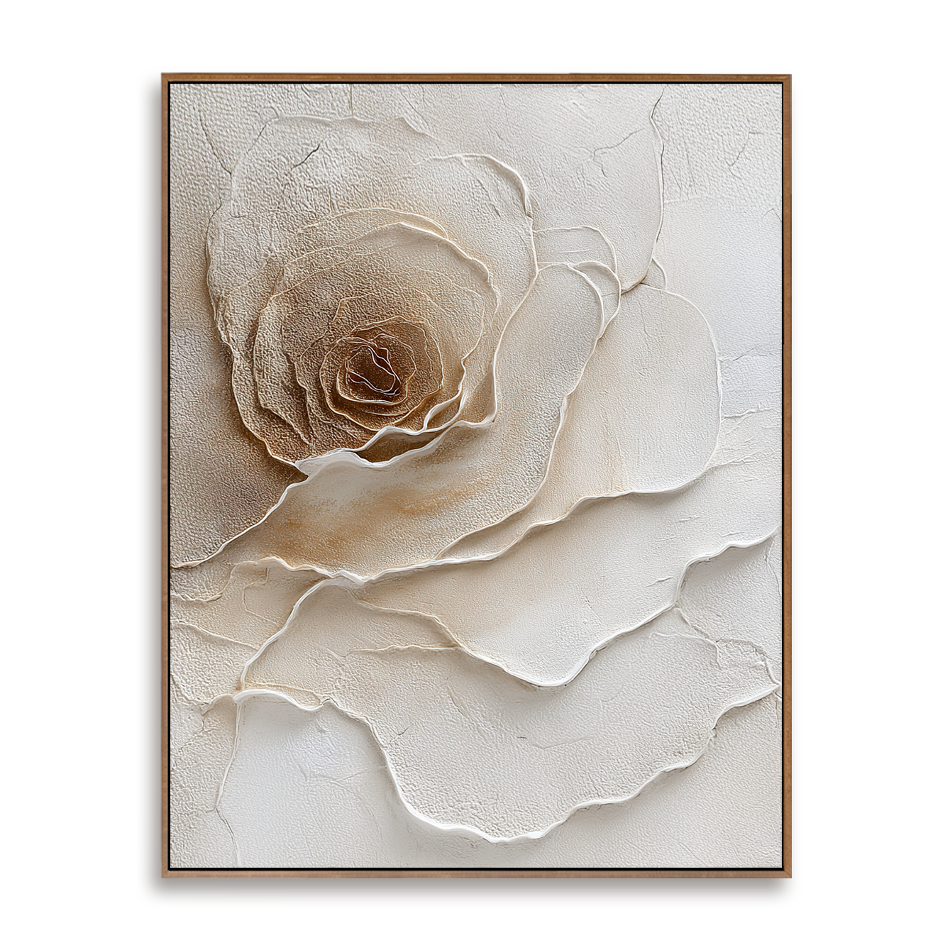Velvet Bloom – Textured Rose Wall Art, Hand-Painted Neutral Floral Canvas for Modern Home Decor