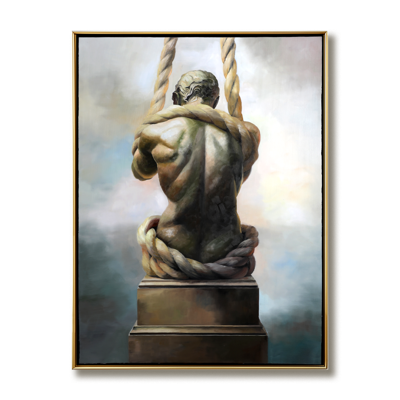 Silent Strength – Textured Figurative Oil Painting, Modern Sculpture-Inspired Wall Art for Gallery or Office Décor